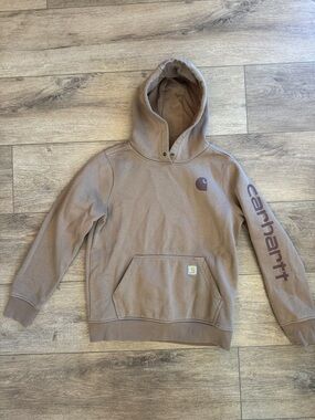 Carhartt Tan/Brown Logo Relaxed Fit Hoodie - M